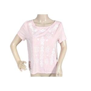 Divided H&M Womens Short‎ Sleeve Top Crew Neck Short Sleeve Floral Coral Small